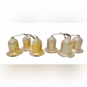 Vintage Champagne Iridescent Set Of 6 Glass Clusters Bell Christmas Ornaments